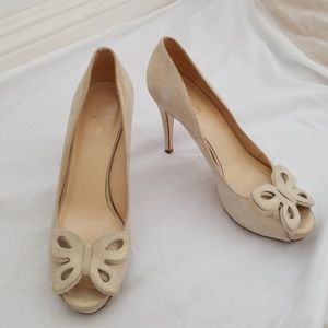 Leather gold metallic Kate Spade platform spikes